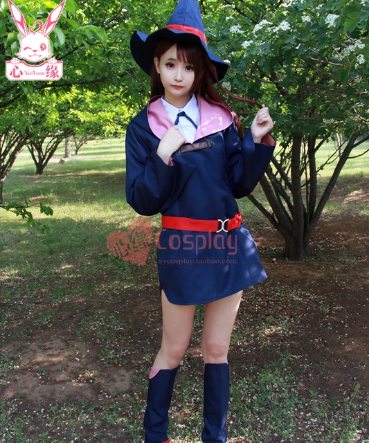 Cosplaydiy pequena bruxa academia cosplay traje dos desenhos animados anime  pequena bruxa academia sucy manbavaran vestido chapéu