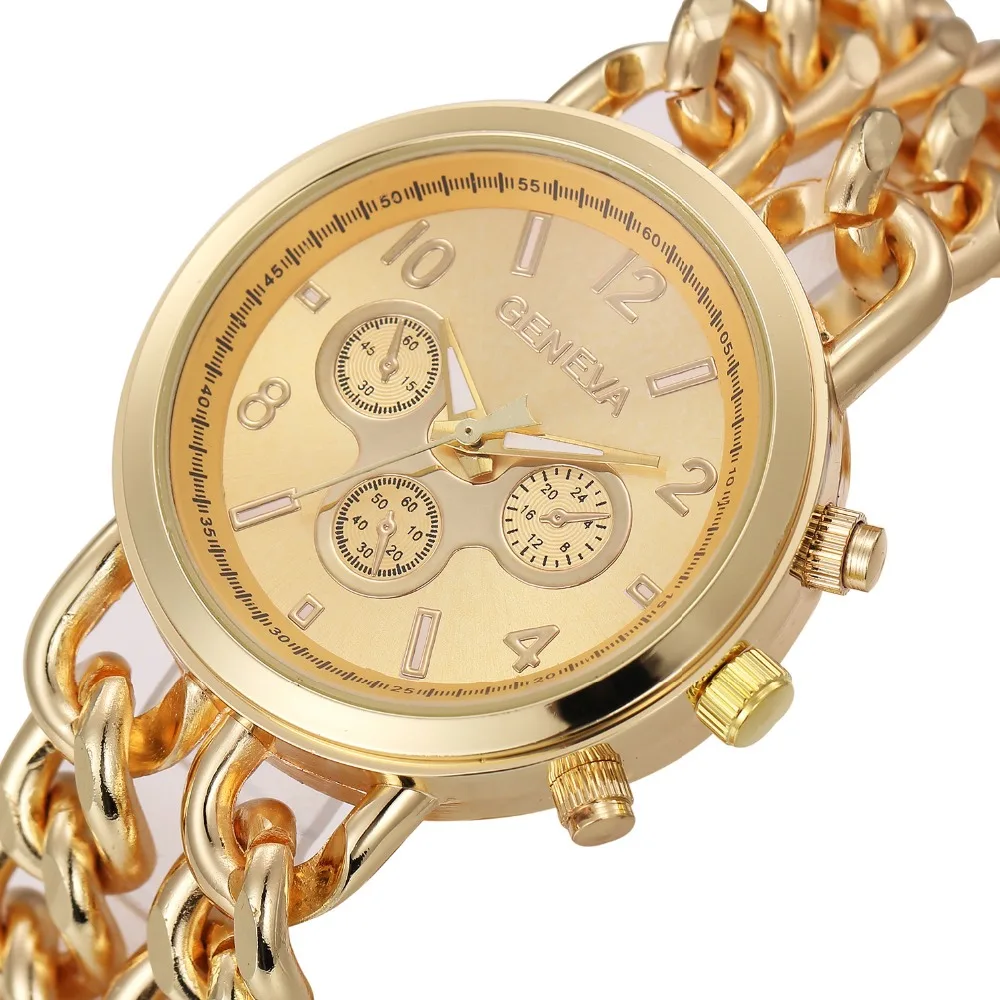 

Wholesale Geneva Double Chain Bracelet Women Watch Hot Sale Alloy Men Watches Hot Sale Women Metal Dress Quartz Wristwatches