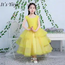 Это yiiya мода Многоуровневое желтый для девочек в цветочек элегантные платья с круглым вырезом для девочек платье TS208