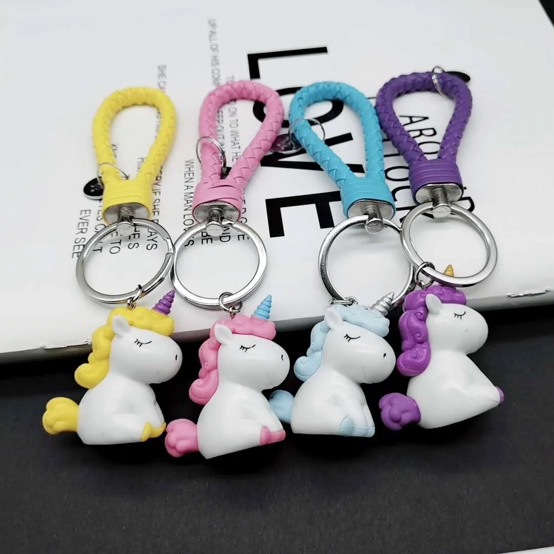 

Fantasy Cute Unicorn Keychain Colored Braided Rope Animal PVC Keychains Women Bag Charm Key Ring Pendant Kids Gifts High Quality