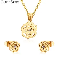 Роскошный стальной цветок, кубический цирконий, ювелирные наборы, нержавеющая сталь, золото/серебро, ожерелье с кулоном, для женщин/девушек, свадебные ювелирные наборы