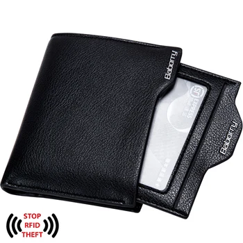 

RFID Protected Solid Men's Short Wallet Bifold PU Leather Anti Theft Degaussing Wallets For Men Card Holder Male Cash Coin Purse