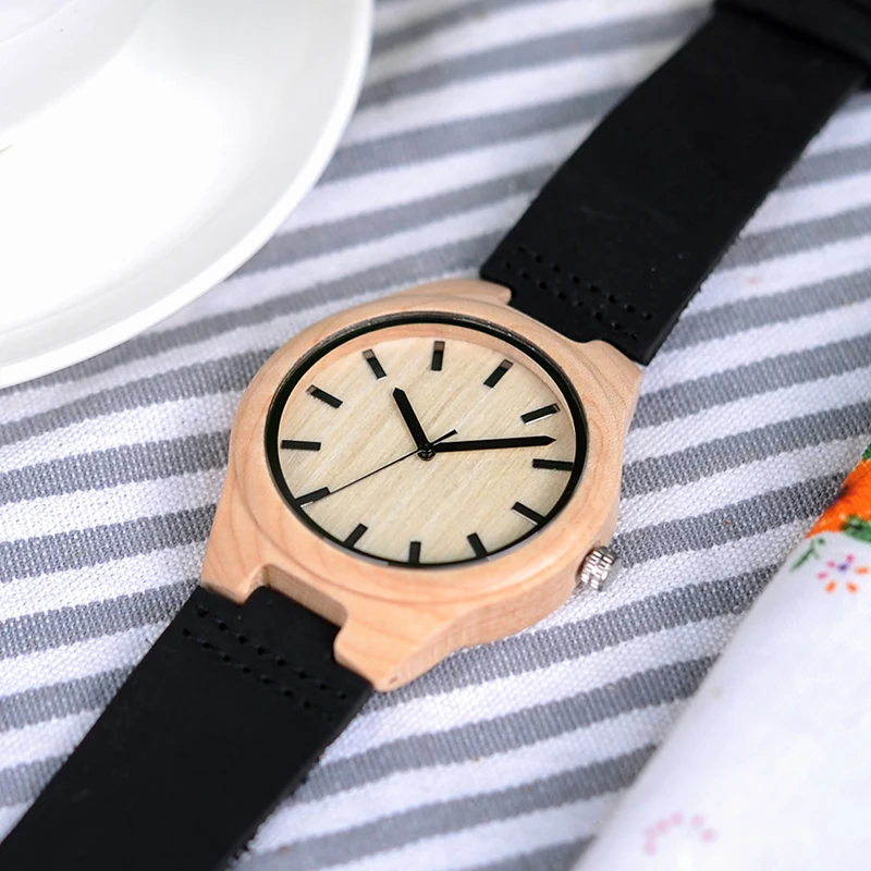 BOBO BIRD LF21 Men's Wooden Watch Casual Handcraft Quartz Movement Montre Homme with Soft Leather Wristwatches Men