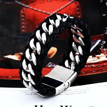 Стальной солдат из нержавеющей стали Панк Рок geniune кожаный браслет для преувеличенной ширины Модные мужские ювелирные изделия