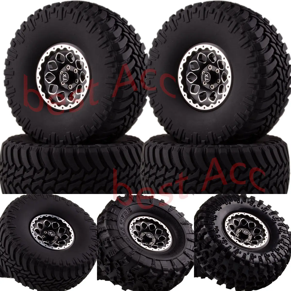 

4pcs Beadlock Wheels & Tires 2021A For 1/10 RC Crawler AXIAL Traxxas Tamiya HPI