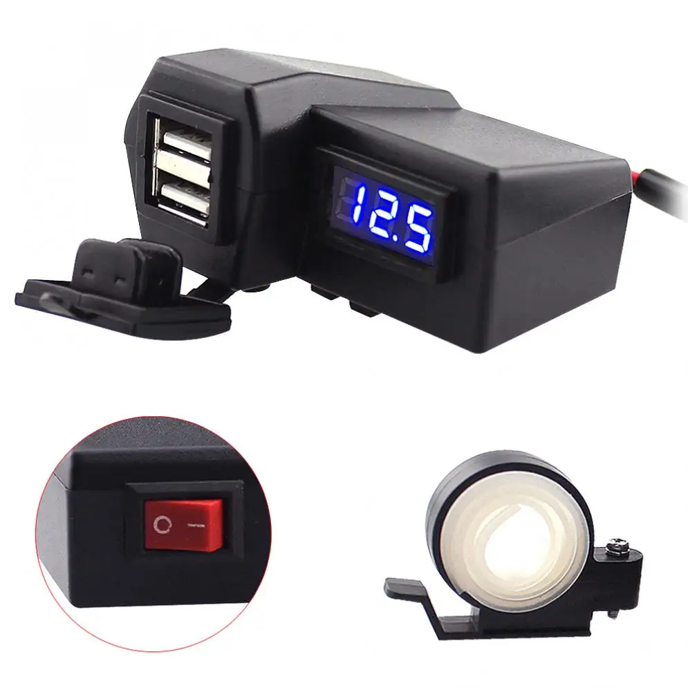 

2 in 1 3.1A Double USB Adapter Waterproof Motorcycle Charger Support Installation Cigarette Lighter with Switch Button