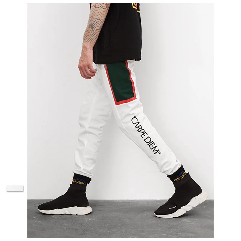 Для мужчин Повседневное брюки с буквенным принтом в стиле пэчворк Цвет Винтаж трек шнурок брюки Мужской High Street Jogger Брюки