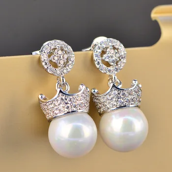 

Glowing Charm White AAA Cubic Zirconia Pearl Fashion Jewelry 925 Sterling Silver Girls Ladies Stud Earrings HERE0046