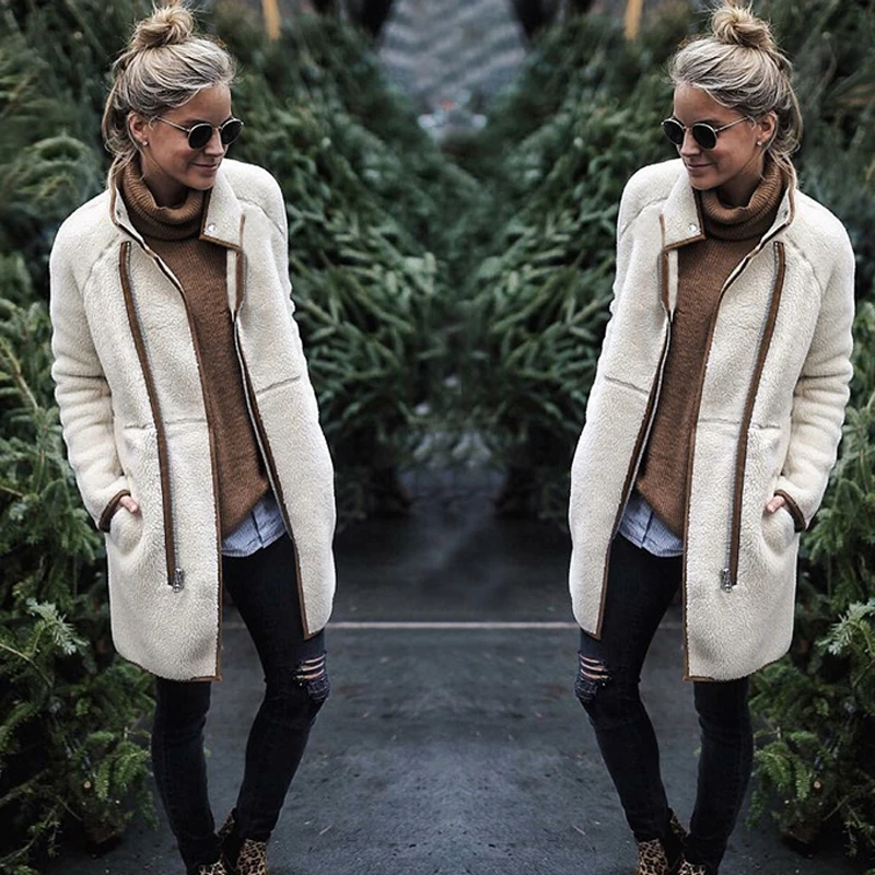 Goede Lossky Wollen Blend Vrouwen Lange Mouw Stiksels Herfst Winter Lange Jas Coltrui Rits Warm Pluche Uitloper Streetwear Feminino