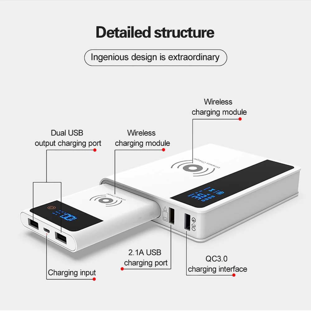 3 в 1 QC 3,0 Беспроводное зарядное устройство 5000 мАч Внешний аккумулятор светодиодный смарт Быстрая Зарядка Внешний Аккумулятор Беспроводная зарядка для huawei iPhone