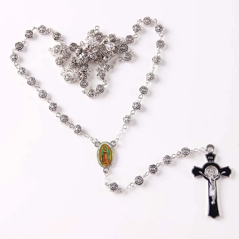 2016 fashion Zinc Alloy rose bead catholic rosary quality bead Rosary