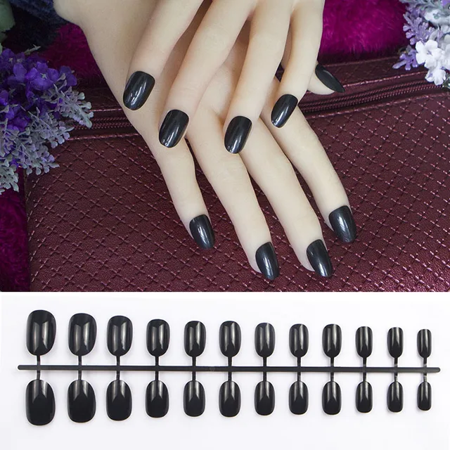 24pcs Black Acrylic Nails New Small Round Pink Red Short Oval 24pcs Black Acrylic Nails New Small Round Pink Red Short Oval Head Blue Fake