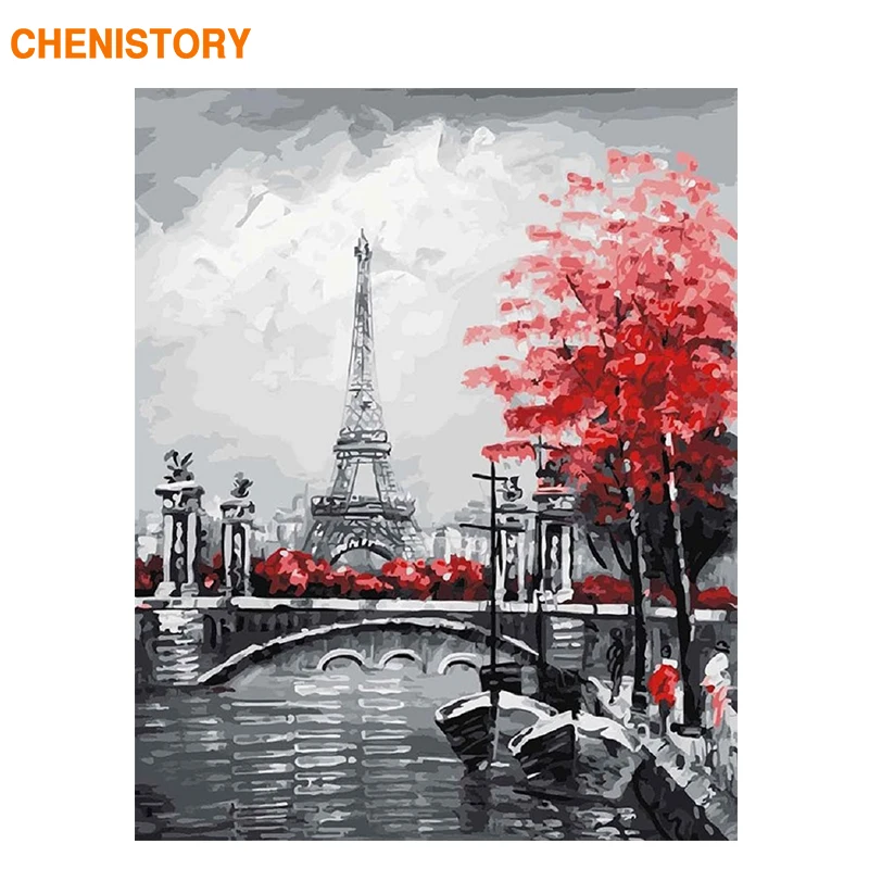 

CHENISTORY Frameless Abstract Paris Landscape DIY Painting By Numbers Modern Wall Art Calligraphy Painting Unique Gift For Home