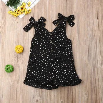 

1-5Y Casual Kids Baby Girl Clothes Romper Summer Polka Dot Strap Buttons Playsuits Child Girl Ruffles Sling Lace-up Jumpsuits