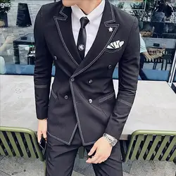(Пиджак + брюки) коричневый черный костюм Homme двубортный тонкий костюм для свадьбы Homme Terno Masculino мужские костюмы для свадьбы