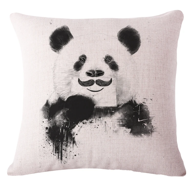 

Panda Cushion Cover Woven Linen Family Affection Sofa Car Seat Family Home Decorative Throw Pillow Case Housse De Coussin