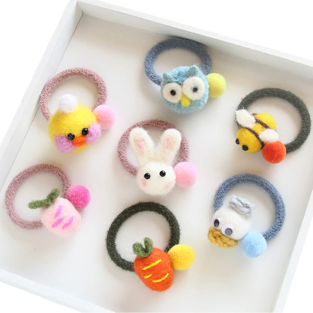 

Girls Cute Cartoon Bunny Owl Hair Tie Bands Kids Duck Bee Watermelon Carrot Pineapple Elastic Hair Holder For Kids HT099