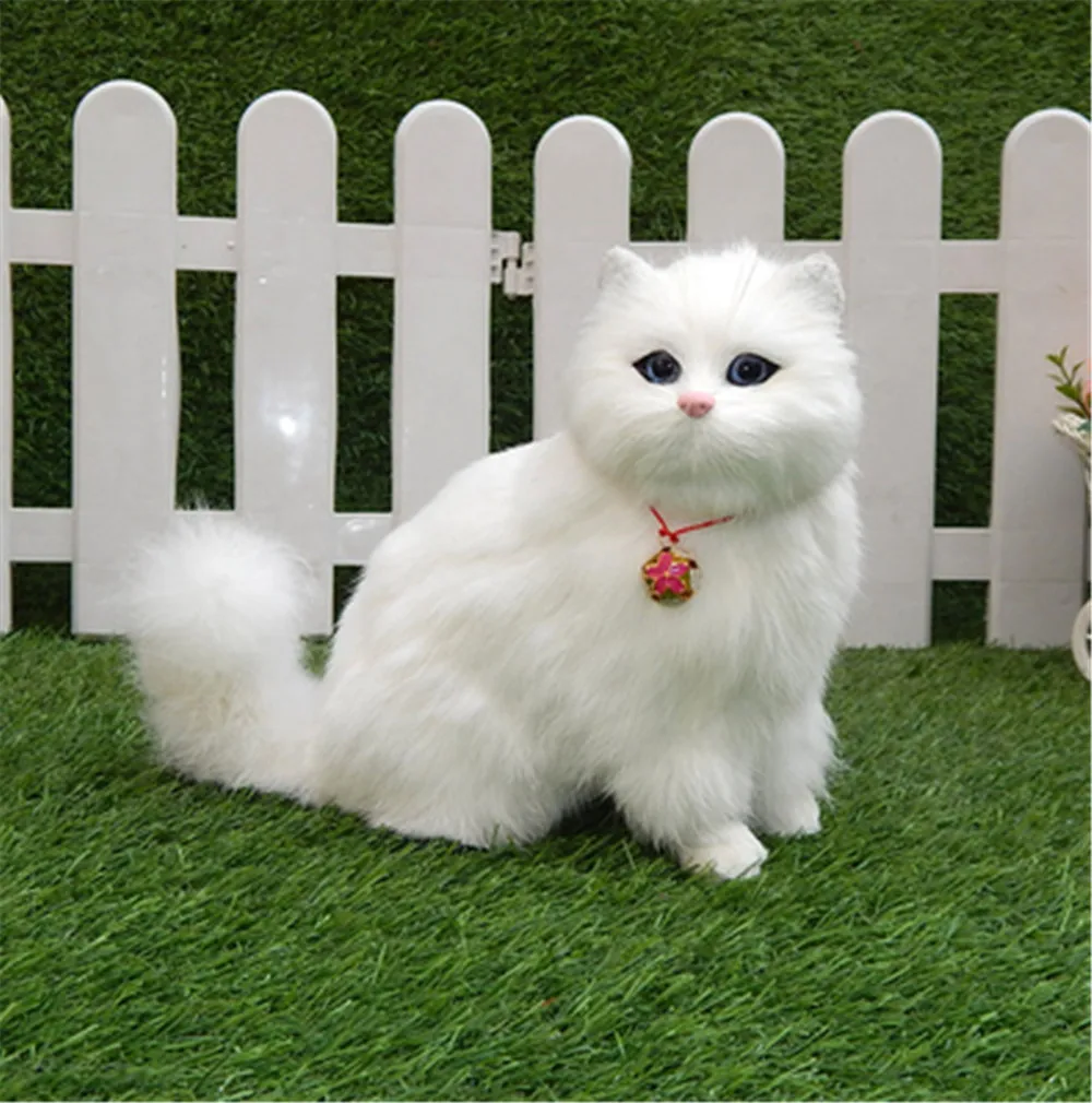 Fancytrader Simulation White Cat with Bell Toy Model Handicraft Animals Cat Doll Plastic& Fur 22cmx20cm 5