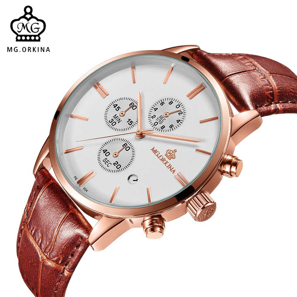 

ORKINA Quartz Business Watch for Men Multifunctional Dial Slim Case Male Wristwatch Auto Date Herrenuhr