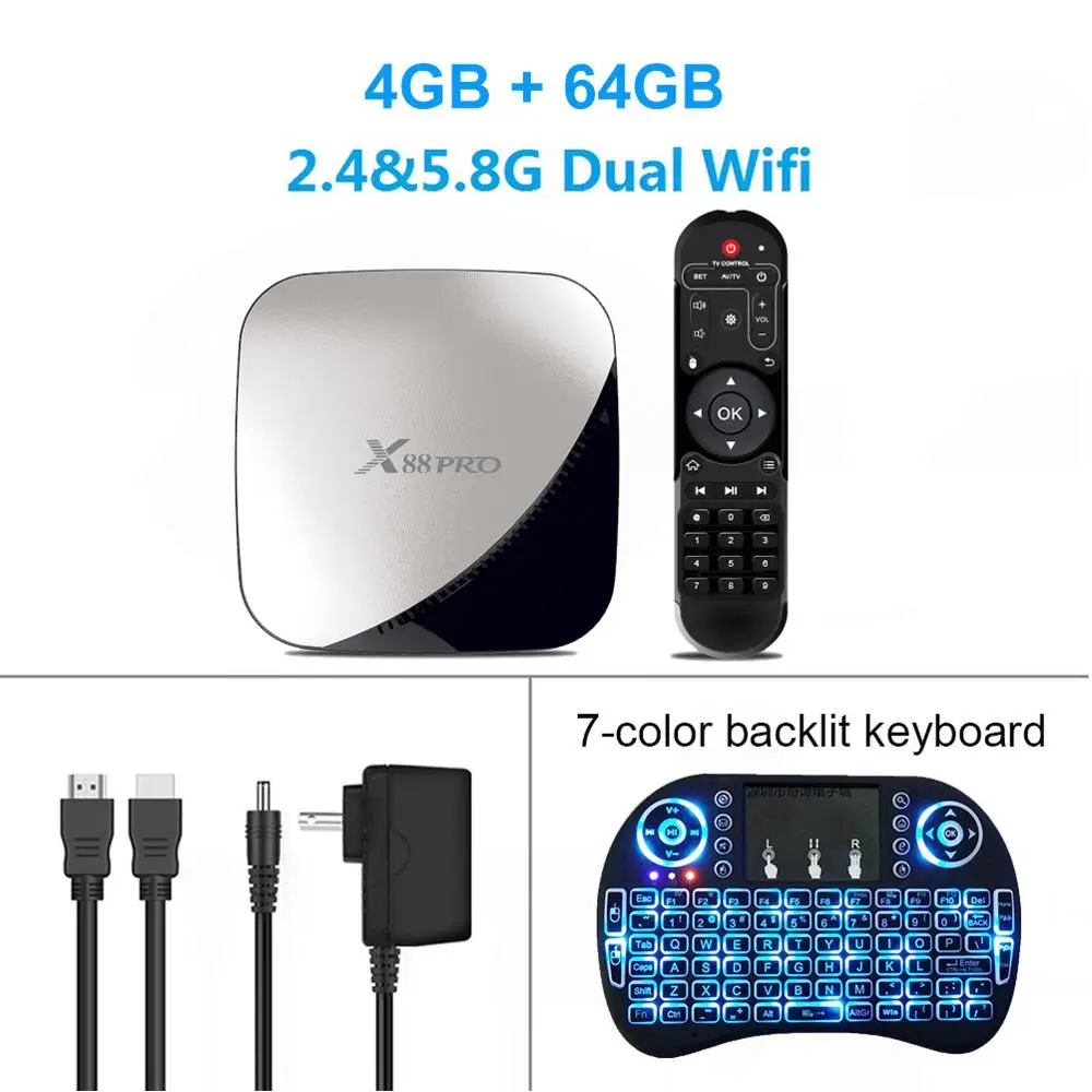 LEMADO X88 PRO Rockchip RK3318 TV Box Android 9.0 4GB 64GB Support 4K H.265 2.4G& 5G WIFI Smart TV Box Netflix Youtube - Цвет: 4G 64G backlit i8