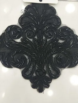 

5PCS Newest Lace Applique Black Embroidery Beaded Lace Appliqued DIY Lace Sew On Clothing Dress