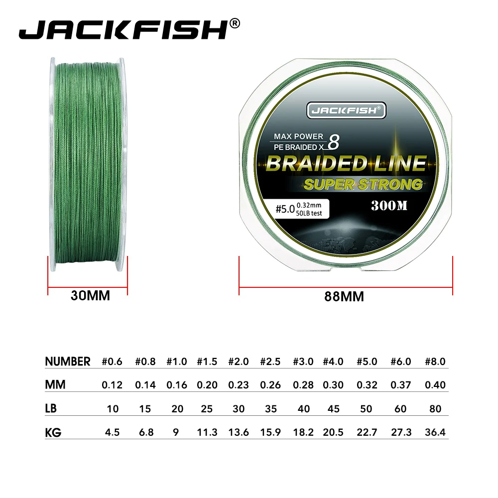 JACKFISH 8 حبلا صنارة صيد بولي ايثيلين مجدول 10-80LB 300 M المتعددة الشعيرات خيط صنارة الصيد s ل الكارب الصيد المياه المالحة خيط صيد
