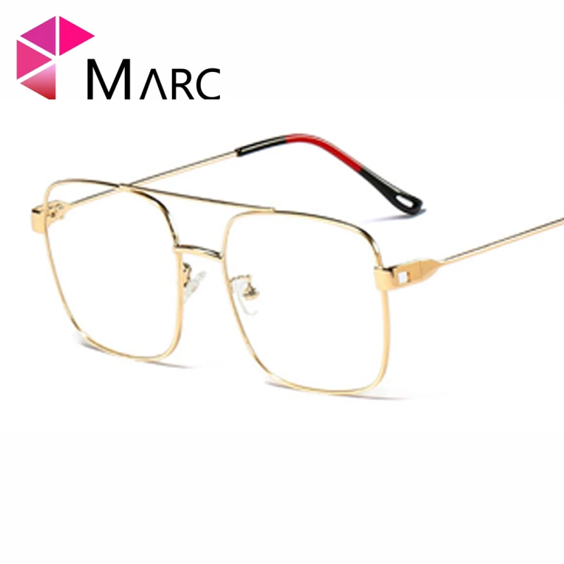 MARC Vintage Gold Metal Frame Eyeglasses Mens Womens Sun glasses Retro Square Optical Lens Eyewear Nerd Clear Lens Glasses - Цвет оправы: Золотой