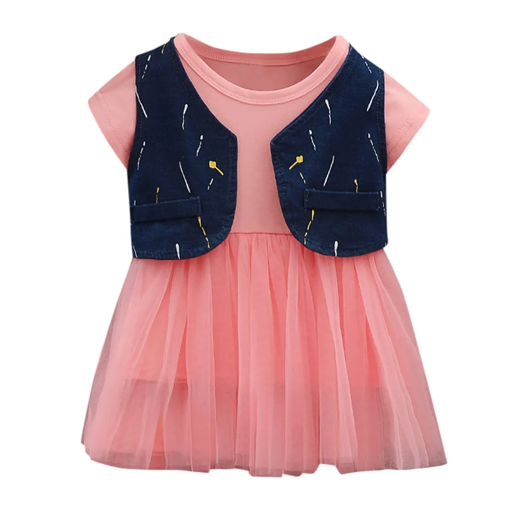 

New Baby Girl Clothes Newborn Sets Outfit Tulle Tutu Ruched Princess Dress Print Waistcoat 2PC kit Dropshipping roupa infantil