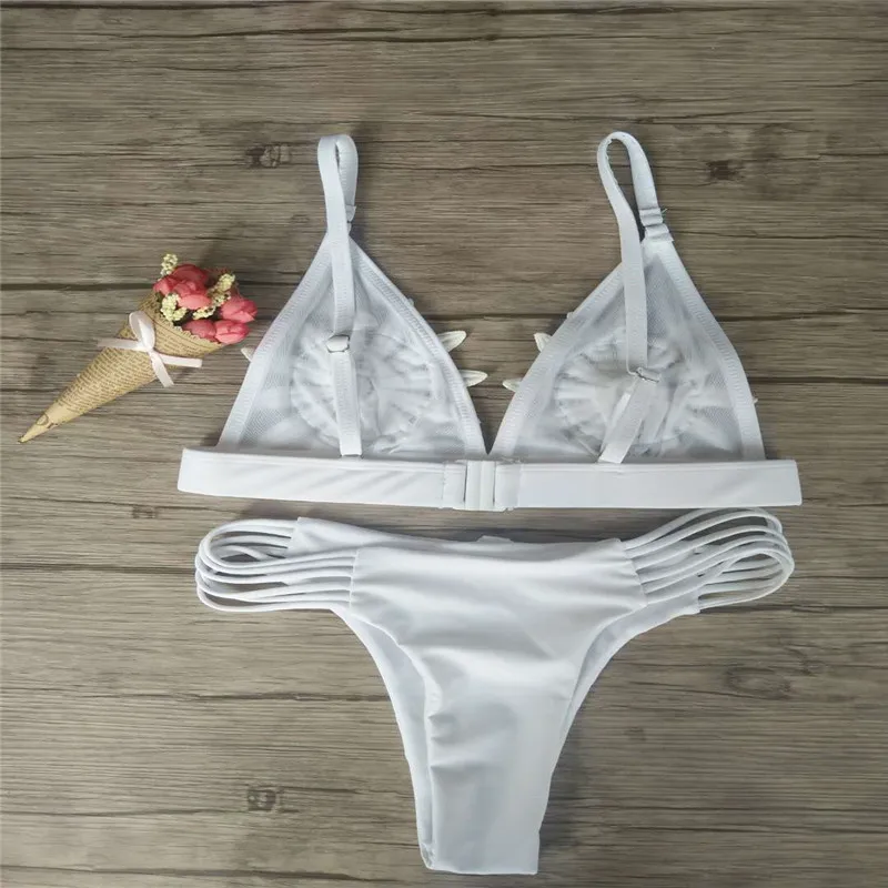 2018 Women Lace Bikini Set Female Split Swimwear Swimsuit White Sexy Bathing Suit Female Beachwear Brazilian Push Up Bikini