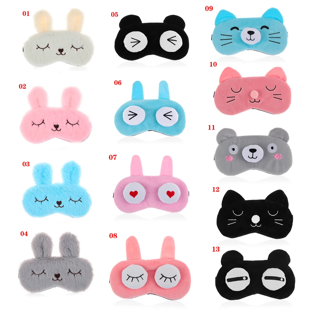 

1Pc Cute Cartoon Plush Animal Eye Cover Sleep Mask Eyepatch Bandage Blindfold Rabbit Travel Nap Eye Shade Plush Eye Care Tools