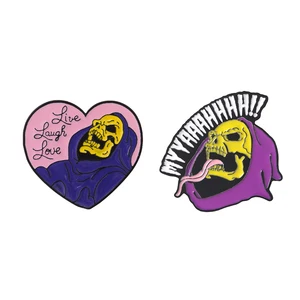 He-Man And The Masters Of The Universe Heart Shape Live Laugh Love Skeletor Skull Halloween Enamel Brooches Pin For Friends
