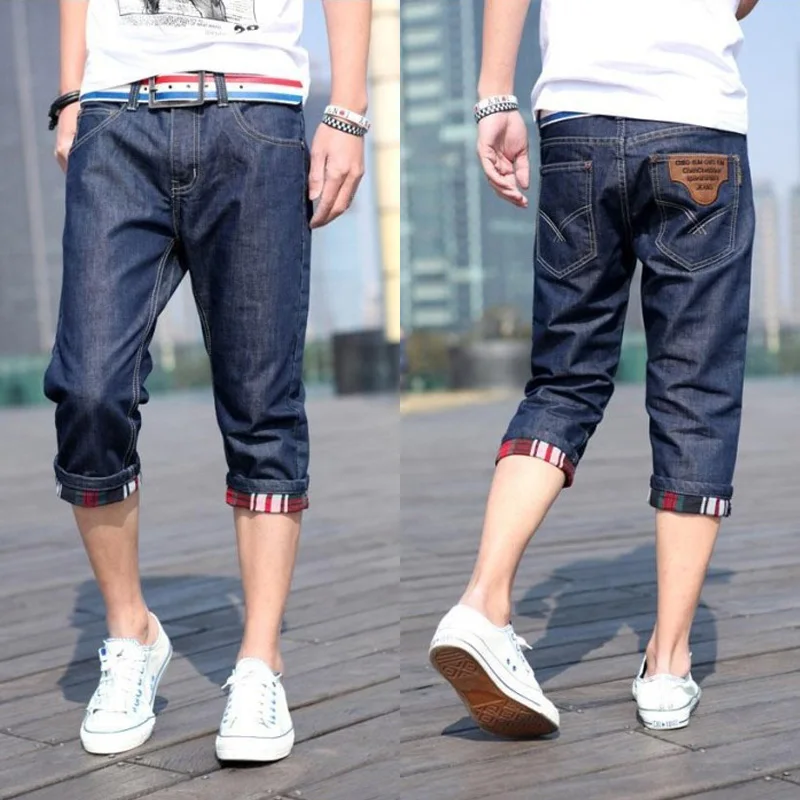 Summer thin men's clothing denim shorts straight male casual capris
