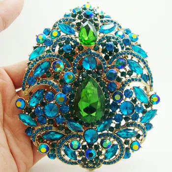 

TTjewelry Art Nouveau Gorgeous Flower Drop Pendant Green Brooch Pin Rhinestone Crystal