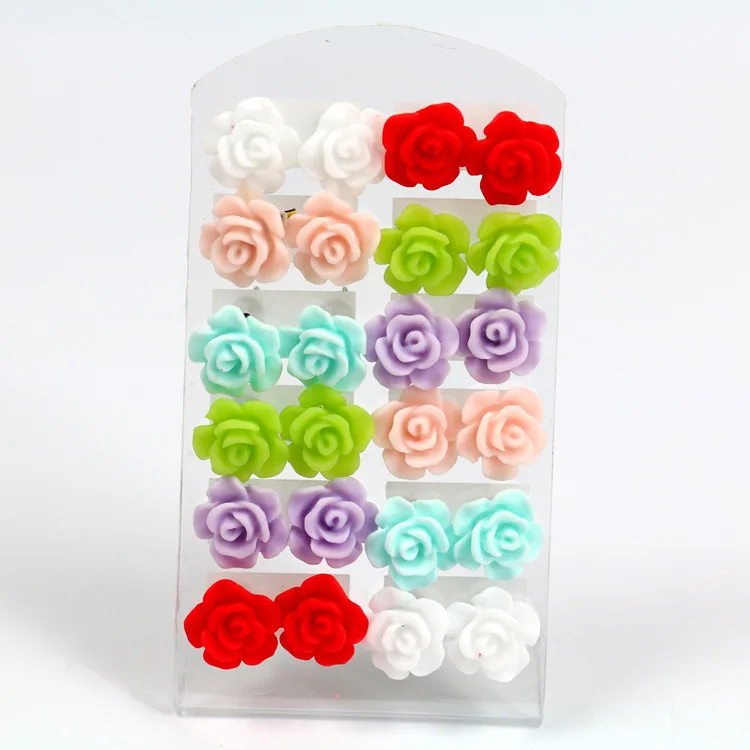 

12 Pairs/lot Resin Flower & Unicorn Flamingo Stud Earring Set For Women Cute Korean Earrings Jewelry Fashion Jewelry Gift