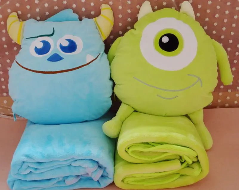 

Plush 1 set 100*75cm cartoon Monster university sleep rest coral fleece air conditioning baby blanket + cushion gift stuffed toy