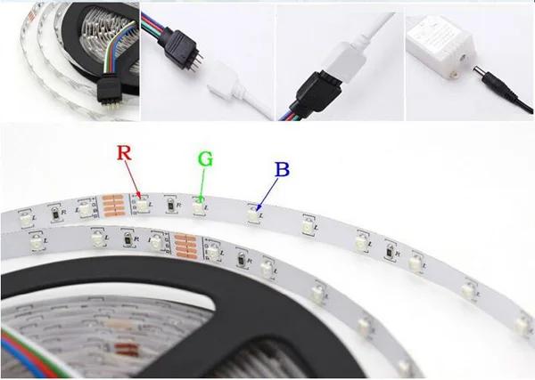 5 м SMD 3528 Водонепроницаемая RGB Светодиодная лента гибкий свет 24 ключа ИК пульт дистанционного управления + адаптер питания DC12V