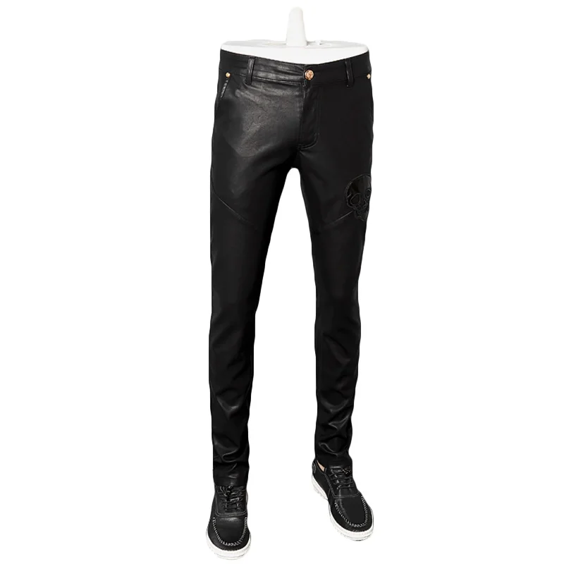 New Fashion Faux Leather Men Pant Solid Black Skulls Male Trousers Autumn  Winter Waterproof Mens Motorcycle Pant Casual Stretch|pants combat|pants  accessoriespants running - AliExpress