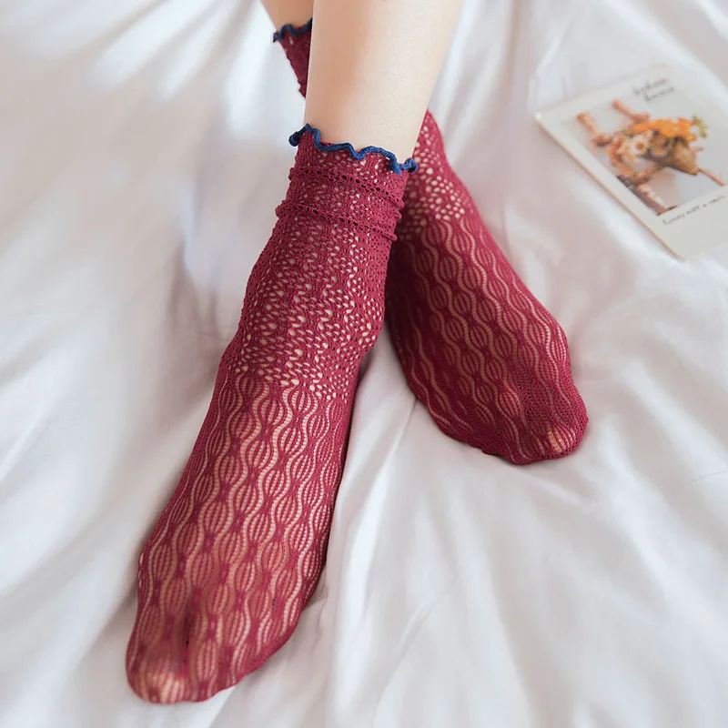 

Female spring and summer Japanese pile heap socks women thin section velvet socks girls fashion hollow fishnet socks