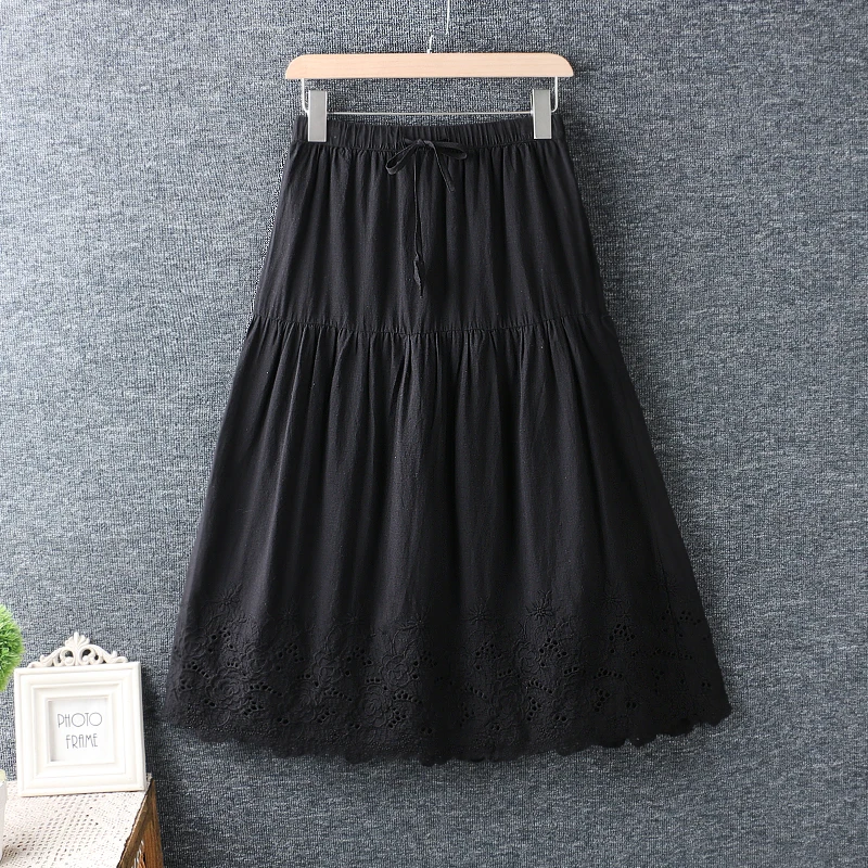 Летняя хлопковая юбка с эластичной резинкой на талии, черная белая юбка с вышивкой, Женская 3115 в стиле Лолиты