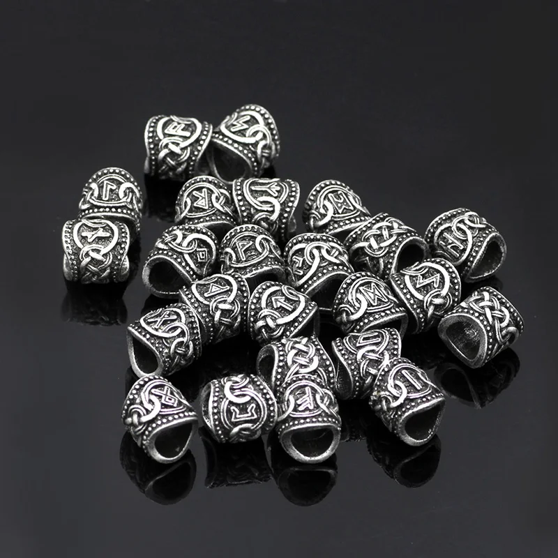 

P1856 Dongmanli 24pcs Viking Runes Beads Charms Beads Findings For Bracelets For Pendant Necklace Beard Or Hair Vikings Rune Kit