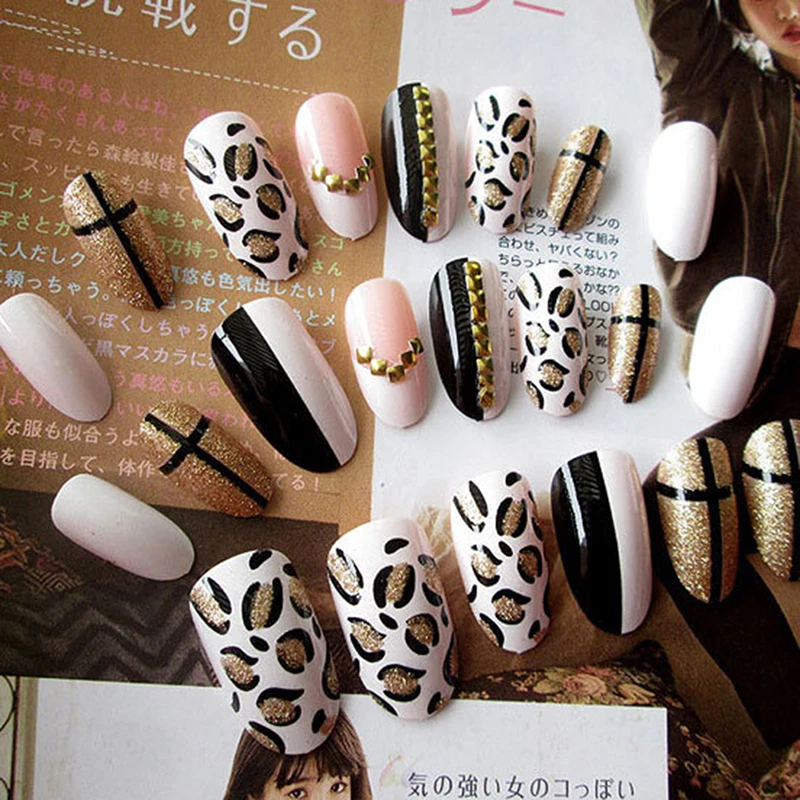 24Pcs Leopard Pattern Fake Nails Art Tips Acrylic Nail False Full Cover Manicure Fashion Decor For Girls