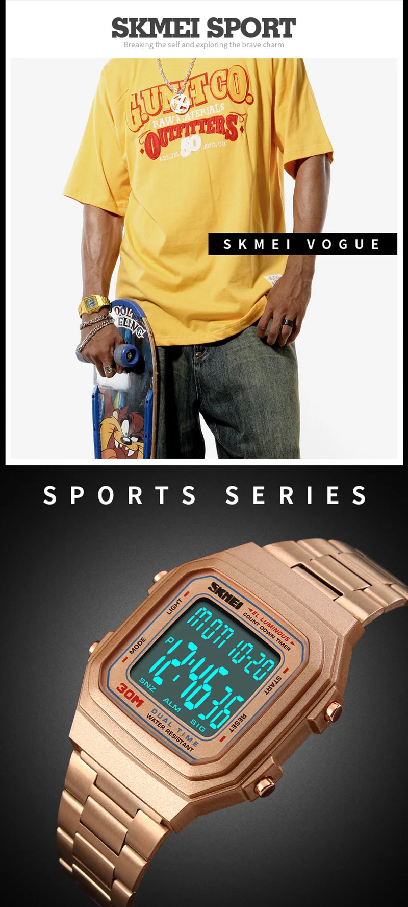 Роскошные спортивные мужские часы с обратным отсчетом, мужские часы с цифровым 5 будильником, светодиодный наручные часы, топ часы, модные уличные часы, reloj hombre SKMEI