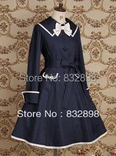 Deep Blue Cotton Sailor Lolita Dress Girls Winter Coats Brand Long Winter Coat