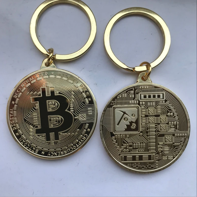 

Bitcoins Keychain Casascius Bit Coin BTC With Case Physical Metal Antique Imitation BTC Coin Art Collection Gift Key chain