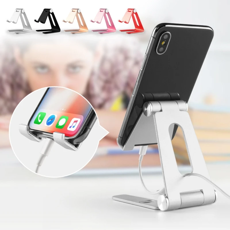 

Universal Dual Foldable Adjustable Desk Metal Stand Holder For Cell Phone Tablet