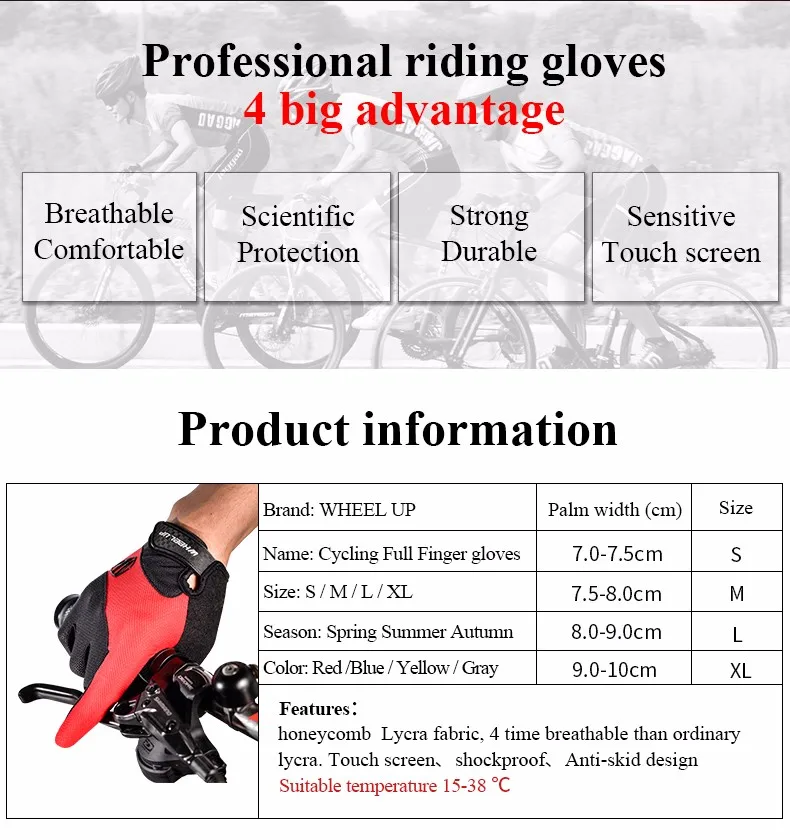 Touch Screen Bike gloves Full Finger Cycling Bicycle Gloves Men Mountain Sports Lycra Glove Eldiven Guantes Ciclismo Breathable Luvas Guant  (19)