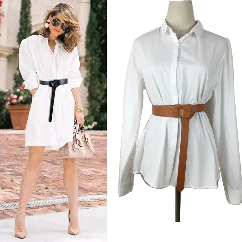 

Fashion Women Designer Faux Leather Punk Brand Waist Belt Tied Long belt Girdle Clothes Decoration