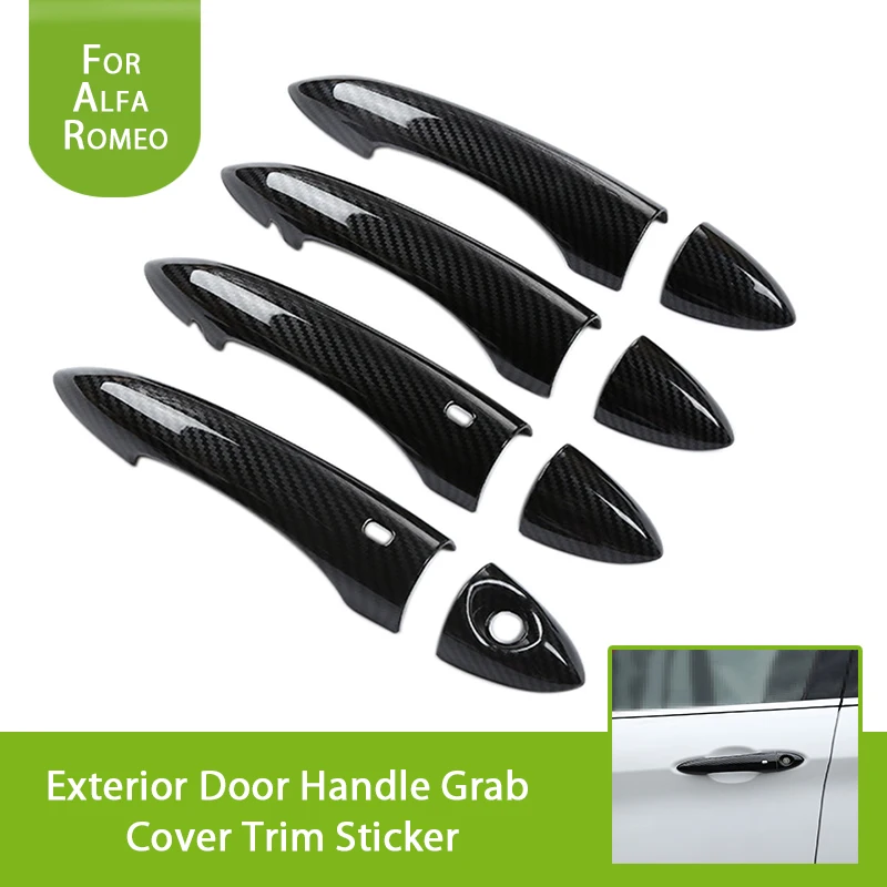 Car Styling 8-Pieces Carbon Fiber Grain Exterior Door Handle Grab Cover Trim Sticker For Alfa Romeo Giulia Stelvio 2017+ Parts Car Styling 8-Pieces Carbon Fiber Grain Exterior Door Handle Grab Cover Trim Sticker For Alfa Romeo Giulia Stelvio 2017+ Parts