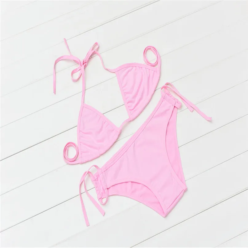 New Swimwear women bikini Push-up Bandeau Bra Solid Swimsuit Bathing Suit Swimwear New Beachwear Bikini Set #2y21 (24)