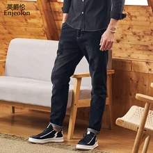 Enjeolon, брендовые весенние качественные длинные брюки, джинсы, брюки, мужские хлопковые черные Лоскутные Повседневные джинсы для мужчин, NZ069